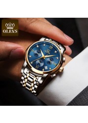 OLEVS Top Brand Luxury Quartz Watch Men Waterproof Stainless Steel Watch Man Luminous Stop Date Display Male Wristwatch