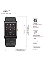 IBSO 7mm Ultra-thin Rectangle Dial Quartz Wristwatch Black Genuine Leather Strap Watch Men Business Classic Men's Quartz Watches