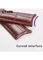 UTHAI F09 Genuine Leather Watchband Curved Interface Bamboo Style Buckle Business 19mm 20mm 21mm 22mm 24mm Retro Watch Strap