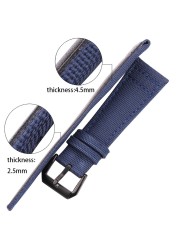 Nylon Canvas + Genuine Leather Watchband 20mm 21mm 22mm Black Green Blue Women Men Watch Band Strap With Pin Buckle