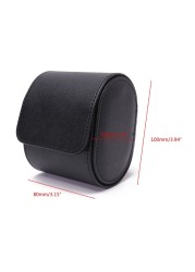 Black Real Leather Watch Roll Box Single Watch Travel Case B36D