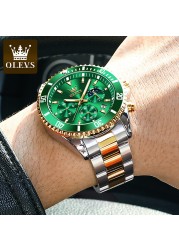 OLEVS Stainless Steel Strap Multifunction Three-eye Men's Wristwatches Quartz Waterproof Fashion Watch Men's Calendar Luminous