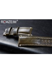 Remz Patterned - Genuine Leather Watch Strap, Brown, Green, Antique, 20, 22, 24, 26 mm, with Black and Silver Buckle