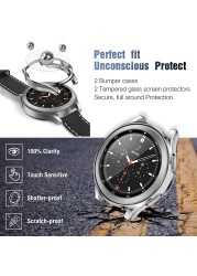 2 pack tempered glass protective film and 2 pack tpu watch cover accessories bumper set for Samsung Galaxy Watch4 classic 46/42