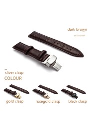 Genuine Leather Watch Band Strap Stainless Steel Butterfly Clasp 14mm 15mm 16mm 17mm 18mm 19mm 20m 21mm 22mm 24mm Watchband Tool