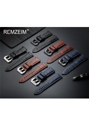 Remz Plaid - Genuine Leather Watch Strap, Blue Watch Strap, Solid Metal Buckle Watch Accessories, 20 22 24 26mm, New