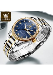 OLEVS Quartz Stainless Steel Strap Men's Wristwatches Waterproof Business Golden Diamond Inlaid Luxury Watch For Men Luminous