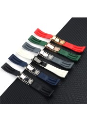 Top Quality 20mm Silicone Rubber Watchband for Role Watch Strap Daytona Submarine GMT OYSTERFLEX Bracelet Folding Buckle