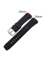 25mm*20mm Rubber Watchband Replacement for Edifice Series EF-552 Waterproof Sport Watch Strap Silicone Steel Clasp Free Tools