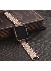 Case + Bling Strap for Apple Watch Band 40mm 44mm 41mm 45mm 38mm 42mm 40mm Diamond Metal Bracelet iWatch Series 3 4 5 6 se 7 band