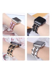 strap for apple watch series 7 band 41mm 45mm chain link leather bracelet for iwatch watchband 42mm 44mm 40mm 38mm SE 6 5 4 3 2