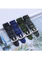 24mm 26mm Camouflage Colorful Silicone Rubber Watch Band Replacement For Panerai Watch Strap Waterproof Watchband Pin Buckle