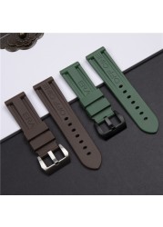 24mm Army Green Brown Silicone Rubber Watchband For Panerai Pam 111 368 389 351 441 Watch Strap Men Metal Clasp Accessories