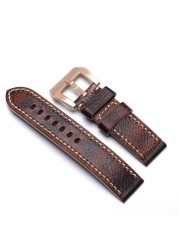 Men's watch with leather strap, brown and red, retro buckle, 20 22 24 26 mm, suitable for wristwatch