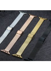 URVOI الفرقة ل أبل سلسلة ساعة 7 6 SE 5 4321 سليم milanese مشبك حزام شبكة المعصم ل iWatch التصميم الكلاسيكي أنيق 41 45 مللي متر