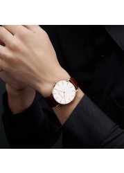 Hannah Martin High Quality Rose Gold Double Watch Men Leather Waterproof Wristwatch Women Dress Fashion Japan Quartz Saat Movement