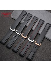 Rubber watch strap 20mm 22mm silicone watchband suitable for omega watch band folding clasp curved end wrist strap