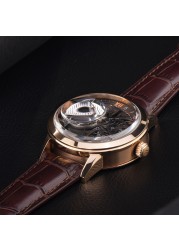 Rectangle Casual Watches Mens Skeleton Dial Calfskin Leather Band Rose Gold Watches Automatic Mens Watches Montre Homme VM