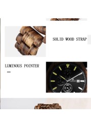 Kunhuang Handmade Wooden Watches Mens Watches Chronograph Watch Military Quartz Wristwatch Male In Wooden Gift Box Relogio