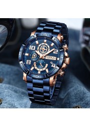 CRRJU Men's Watches Large Dial Waterproof Stainless Steel With Luminous Hands Date Sports Chronograph Watches Relogio Masculino