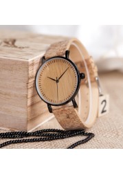 Bobo Bird Men's Watches Natural Wooden Quartz Wristwatch With Wooden Strap Genuine Leather With Wooden Box Watches For Men Gift