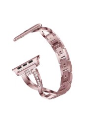 Diamond Bracelet for iWatch Series SE 7 6 5 4 Women Wristband for Apple Watch 38/40/41mm 42/44/45mm Band Metal X Shape Strap