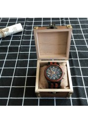 Relogio Masculino KUNHUANG Men's Wooden Watch Top Brand Luxury Stylish Chronograph Military Watches in Wooden Box reloj hom