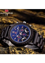 kunhuang wooden watch men erkek kol saati luxury stylish wood watches chronograph military quartz watches in wooden gift box