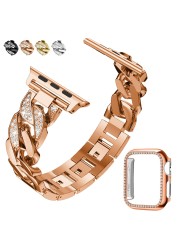 الفاخرة الماس حزام الساعات ل أبل سلسلة ساعة 7 6 SE 5 4 3 المعصم حزام ربط سوار ل iWatch 38 41 42 45 مللي متر المعادن الصلب حزام