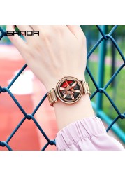 SANDA New Fashion Rotate Wheel Pattern Women's Watch Stainless Steel Waterproof Quartz Watch for Women Luxury Relogio Feminino