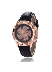 Popular windmill diamond inlaid women's quartz watch leisure bamboo style leather strap