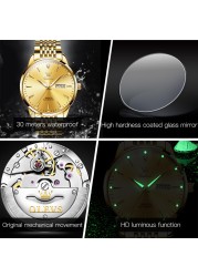 OLEVS Luxury Stainless Steel Mechanical Watches for Men Waterproof Automatic Watch Calendar Luminous Men Mechanical Wristwatches