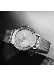 Luxury Famous Brand DQG Women Quartz Watches Stainless Steel Mesh Strap Ladies Wristwatches Diamond Ladies Watches