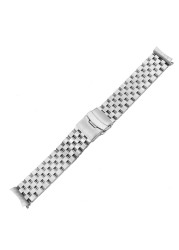 CARLYWET 20 22mm Silver Hollow Curved End Solid Links Replacement Watch Band Strap Bracelet Double Push Clasp for Seiko