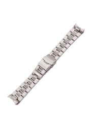 Rolamy - Curved End Watch Band, Silver, Solid, 22mm, Replacement, Double Push Buckle for Seiko