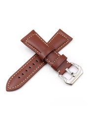 Rolamy - Soft Brown Genuine Leather Watch Strap Thickened Replacement Watch Strap Handmade with Pre-V Screw Buckle 22 24 26mm