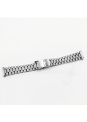 CARLYWET 20 22mm Silver Brush Hollow Curved End Solid Links Replacement Watch Band Bracelet Preseident Style for Seiko