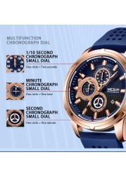 MEGIR New Sport Chronograph Silicone Mens Watches Top Brand Luxury Quartz Clock Waterproof Big Dial Watch Men's Watch