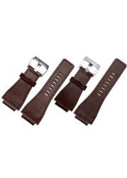 34mm*24mm Gray Blue Brown Leather Watch Band 3mm Thick Strap Belt Silver Black Pin Tongue Buckle