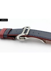 URVOI Deploy Buckle Strap for Apple Watch Series 7 6 SE 5 4 3 2 1 Strap for iwatch Strap Round Single Leather Watch Strap Swift