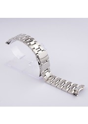 Carly Wet 22mm Solid Silver Curved End Links Replacement Watchband Bracelet Double Push Clasp For Seiko SKX 007