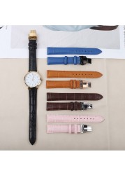 Bamboo Pattern Genuine Leather Wacth Strap Butterfly Buckle Watchband Bracelet for Watch Accessories 18mm 20mm 22mm 24mm