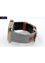 URVOI strap for apple watch 7 6 SE 5 4 3 2 1 band for iwatch canvas band 41 45mm outboard style leather back watch accessoiries