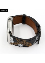 URVOI Printed One Round for Apple Watch Series 7 6 SE 5 4 3 2 Band Swift Leather Strap for iWatch 41 45mm Handmade Wristwatches 2020