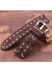 اليدوية Watchbands مع الرجعية الفولاذ المقاوم للصدأ مشبك 22 مللي متر 24 مللي متر الرجال النساء جلد طبيعي حزام (استيك) ساعة حزام حزام ووتش ملحقاتها