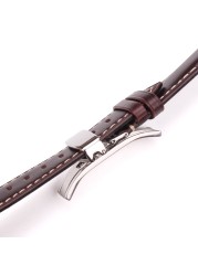 Soft Antique Watch Strap for Men and Women, Dark Brown, Genuine Leather, Metal, Butterfly Deployment Buckle, 18-24mm