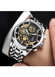 Men's Quartz Watch Automatic Calendar Movement Stainless Steel Luxury Rhinestone Waterproof Elite Men's Watch Relogio Masculino