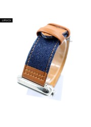 URVOI Canvas Band for Apple Watch Series 7 6 SE 5 4 3 2 1 Strap for iwatch 41 45mm Jeans with Leather Back Wrist Band 38 42mm