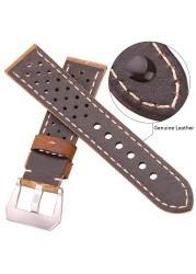 Cowhide Leather Band Watch Bracelet 20mm 22mm 24mm For Huawei Samsung Galaxy Watch 4 3 Strap Brown Black Green Coffee Watches