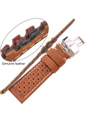 Genuine Leather Watch Band Bracelet 20mm 22mm 24mm Cowhide Vintage Watchband Deployment Clasp For Samsung Galaxy Watch 3 4 Strap